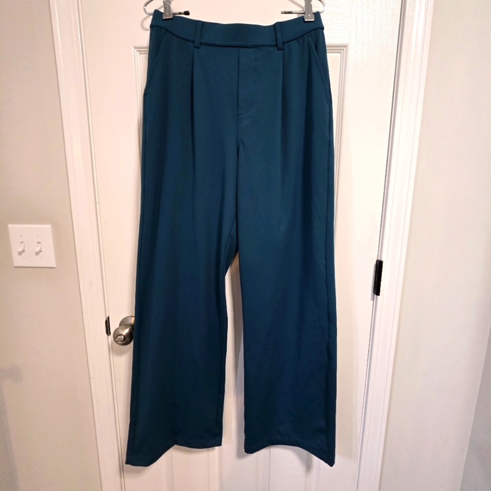 Halara Women's High Rise Wide Straight Leg Pants Teal Size Medium - Picture 1 of 11